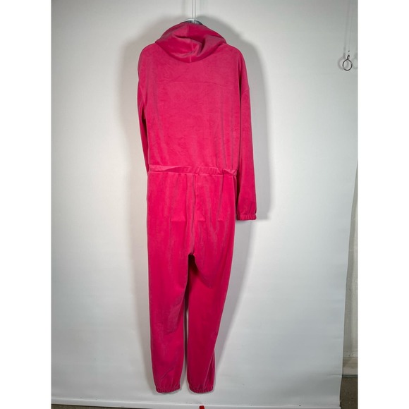 Juicy by Juicy Couture Pink Velour Hooded Jumpsuit Y2K 90s SOFT Comfy Sz L - Picture 9 of 16